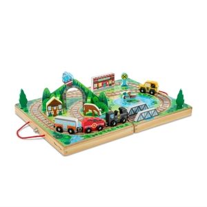 : Melissa & Doug portable 17 piece wooden Take Along railroad toy play set